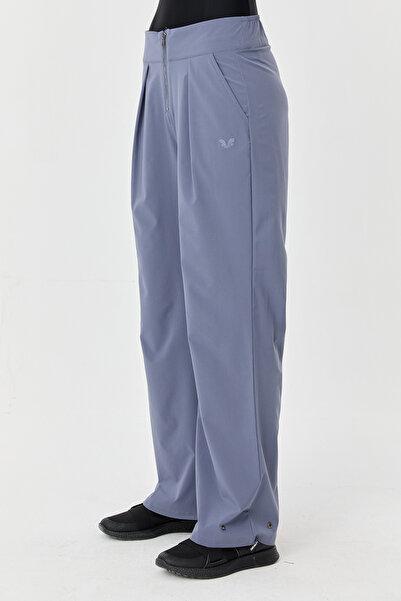 bilcee Women's Blue Thin Lycra Zippered Wide Leg Woven Lightweight Trousers 0074