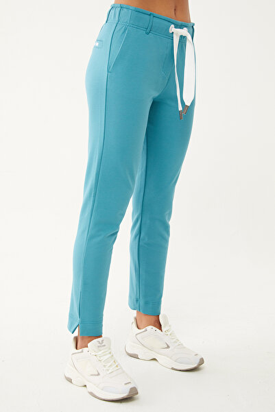 bilcee Γυναικείο αθλητικό παντελόνι από οργανικό βαμβάκι σε σκούρο πράσινο στενό πόδι - 0667