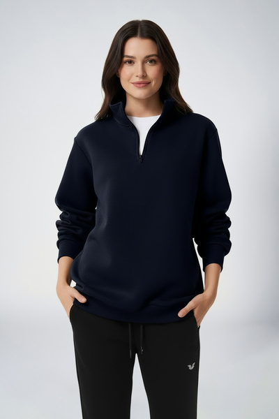 bilcee Hanorac oversize cu fermoar pentru femei Peak, albastru bleumarin, 7012