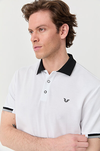 bilcee Чоловіча біла бавовняна футболка з коміром поло та короткими рукавами 9710