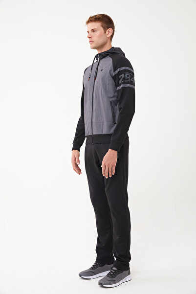 bilcee Men's Gray Cotton and Woven Hooded Knitted Tracksuit 1571