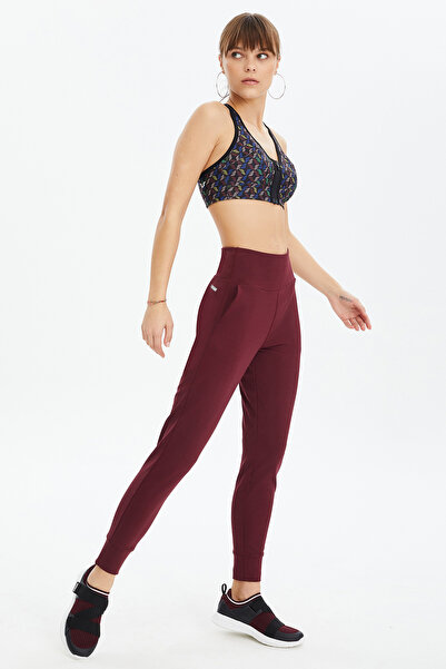 bilcee Stretchy και Lycra Claret Red γυναικείο παντελόνι Jogger - Ψηλόμεσο, Τσέπες, Casual Sports Leggings 0676