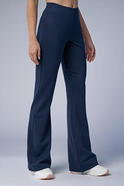 bilcee Women's Navy Blue High Waist Flare Pants 4555