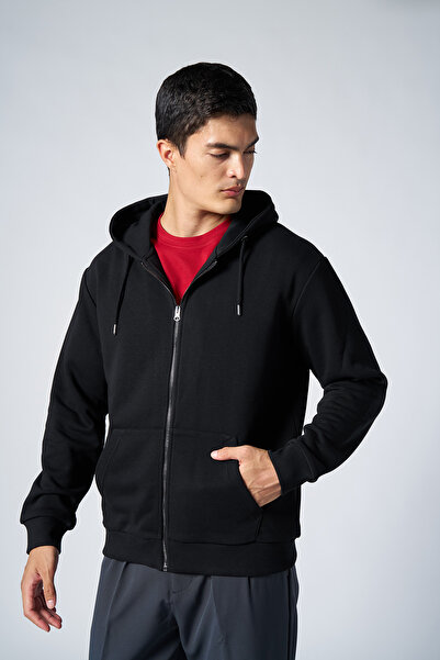 bilcee Ανδρική μαύρη φόρμα με φερμουάρ και τσέπη με κουκούλα 7016