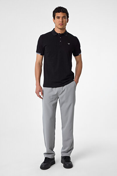 bilcee Ανδρικό μαύρο βαμβακερό μπλουζάκι πόλο με κοντομάνικο 9710