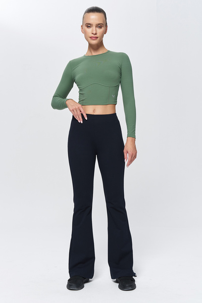 bilcee Women's Carbon High Waist Flare Cotton Trousers 9911