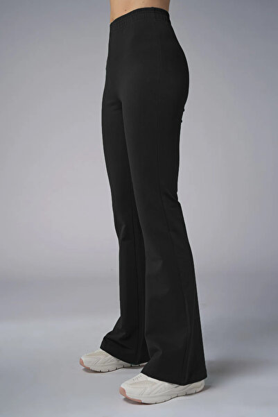 bilcee Women's Black High Waist Flare Cotton Trousers 9911