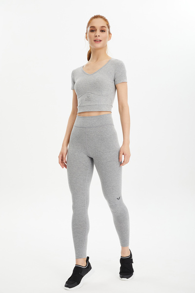 bilcee Γυναικείο μπλουζάκι αθλητικό κοντομάνικο κοντομάνικο από βαμβακερό γκρι μελανζέ 0601