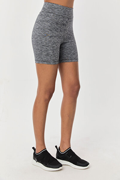 bilcee Women's Black Melange High Waist Above Knee Sports Biker Leggings 9711