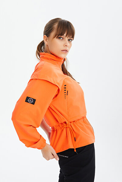 bilcee Women's Orange Fashion Sports and Casual Zippered Sweatshirt Retro Jacket 0737
