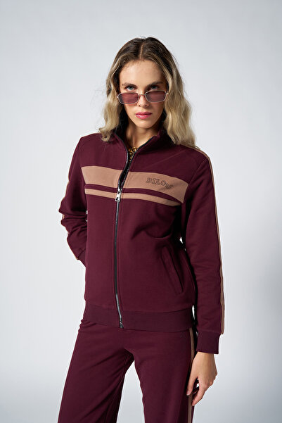 bilcee Γυναικείο Σετ Φούτερ Μόδας Βουργουνδίας με μαλακή υφή με ρίγες 4565