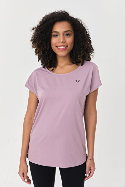 bilcee Γυναικείο λιλά μπλουζάκι με μαλακή υφή Quick Dry Fitness Training Oversize 0698