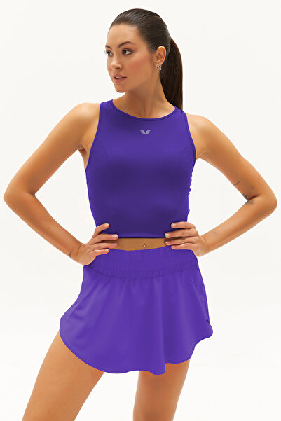 bilcee Women's Purple Fine Woven Fabric Sports and Casual Mini Tennis Skirt with Shorts 0754