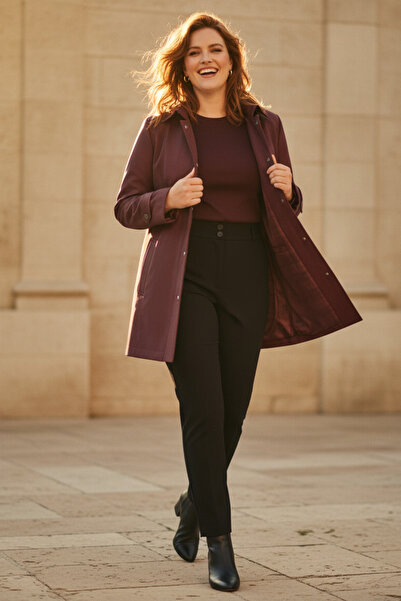 Hanezza Water Repellent Lined Plus Size Women's Trench Coat – Black / Khaki / Burgundy / Navy Blue