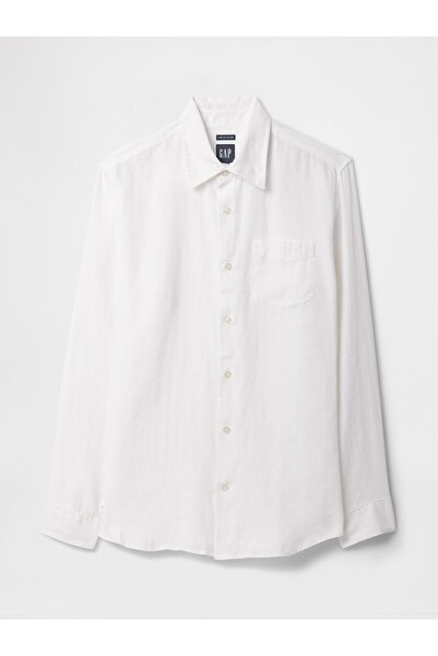 GAP Erkek Beyaz Keten Klasik Gömlek