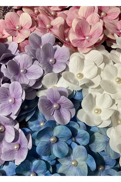 Melina Hediyelik İncili Ortanca Yapay Hazır Çiçek -25 Adet Pembe Beyaz Mavi Mor