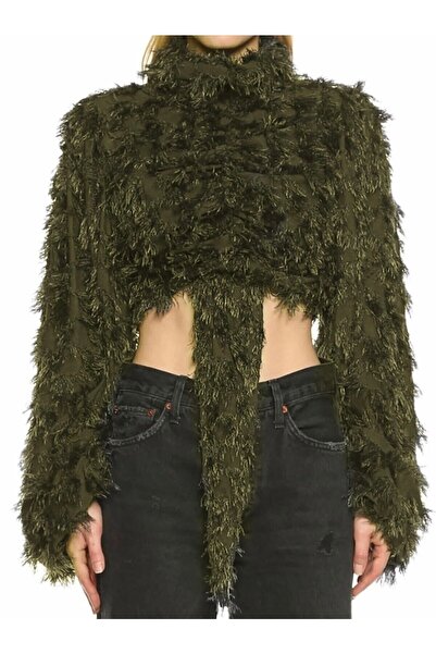 MERT ERKAN توب قصير مزين بشراشيب وأكمام بالون