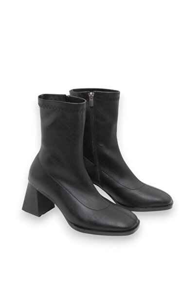 Raneel Kazançlı Alışveriş Women's Thick Heeled Side Zipper Brown Boots