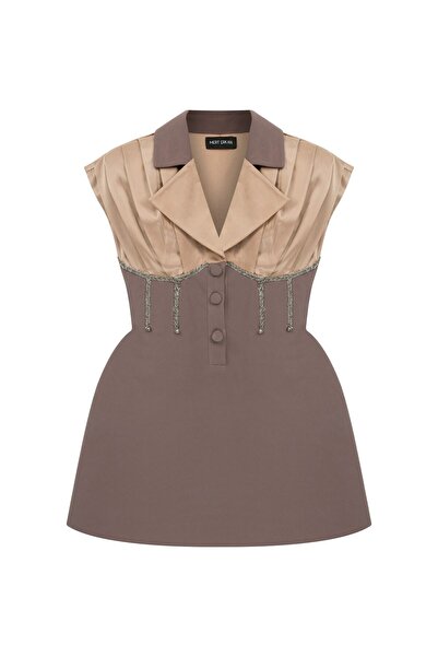 MERT ERKAN Korse Detaylı & İşlemeli Avant-Garde Krep Mini Elbise