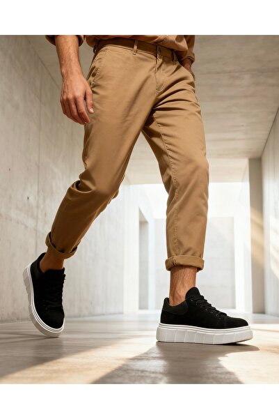 Knack Παπούτσια Casual Suede με ψηλή σόλα - 144 Μαύρο (Λευκή σόλα)