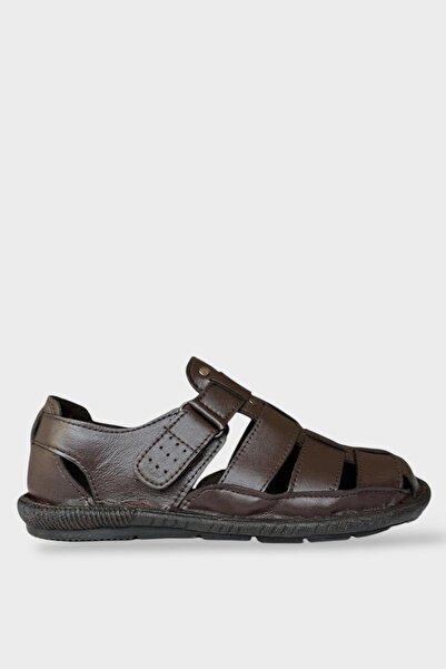 Liger Men's Genuine Leather Velcro Sandals Brown