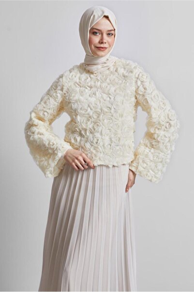 TRENDTESETTÜR Women Ecru Rose Detail Bluz t 3916