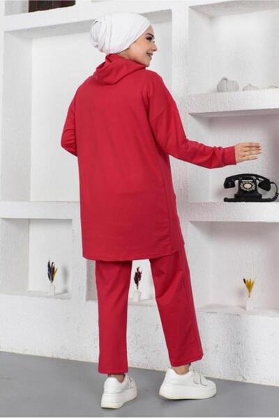 TRENDTESETTÜR WOMEN'S RED HOODED POCKET TRACK SUIT T 003