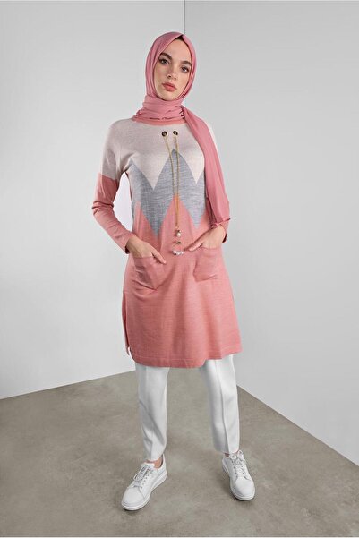 TRENDTESETTÜR Women's Powder Eyelet Metal Accessory Knitwear Tunic 1402