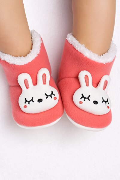 Puppis Baby Kulaklı Tavşan Kız Bebek Panduf, Kaydırmaz Taban, Terletmeyen, Ilkadım Organik