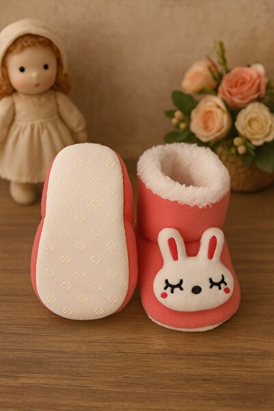 Puppis Baby Kulaklı Tavşan Kız Bebek Panduf, Kaydırmaz Taban, Terletmeyen, Ilkadım Organik