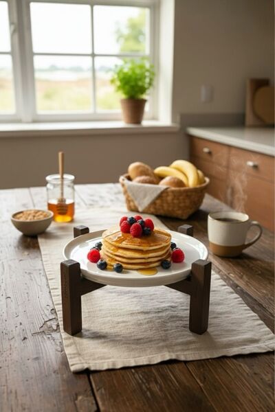 Bambum Alpina Black Bamboo Footed Ceramic Presentation Plate 17cm, Serving Plate, Dessert and Breakfast Plate