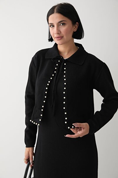 InStyle Чорний трикотажний комплект з намистом