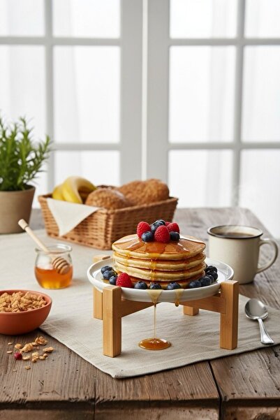 Bambum Alpina Ceramic Presentation Plate with Bamboo Feet 20cm, Serving Plate, Decorative Dessert and Breakfast Plate