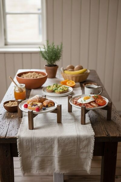 Bambum Alpina Set of 2 Black Bamboo Footed Ceramic Presentation Plates 17cm and 20cm, Serving Plate