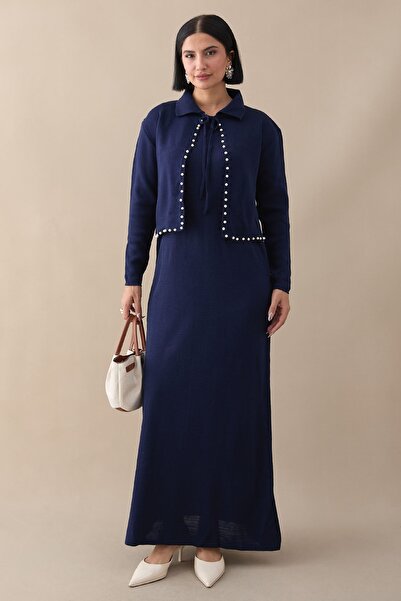 InStyle Набір з синього трикотажу з намистом і болеро