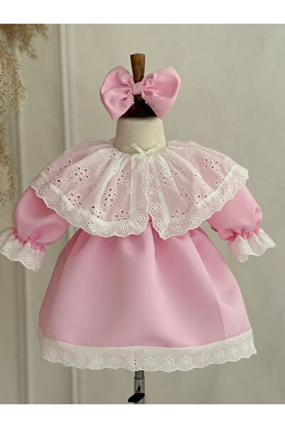 Hobidik Bebek Çocuk Beyaz Fisto Yakalı Pembe Mevlüt Elbise Seti