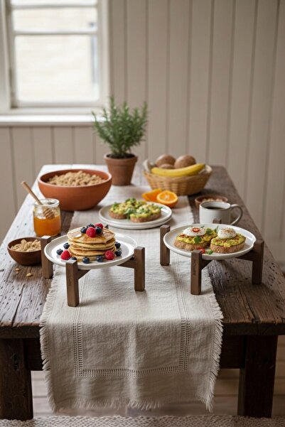 Bambum Alpina Set of 2 Black Bamboo Leg Ceramic Presentation Plates 20cm and 26cm, Serving Plate