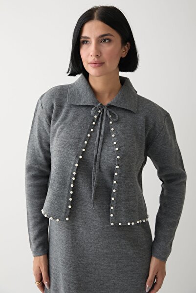 InStyle Anthracite Knitwear Set with Pearls and Bolero