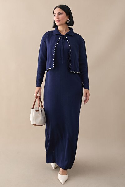 InStyle Набір з синього трикотажу з намистом і болеро