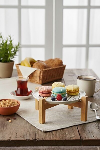 Bambum Alpina Ceramic Presentation Plate with Bamboo Feet 20cm, Serving Plate, Decorative Dessert and Breakfast Plate