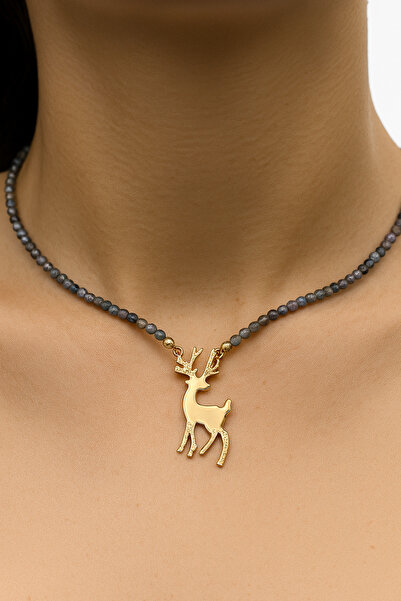 AİCHA JEWELLERY GEYİK 925K GÜMÜŞ KOLYE KUTSAL GEYİK VE HİNT AKİK TAŞLI