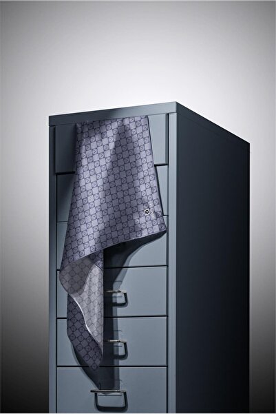 Vissona 100% Twill Silk Monogram Patterned Gray Colored 90X90 Scarf Sewing Shape: Hand Sewing