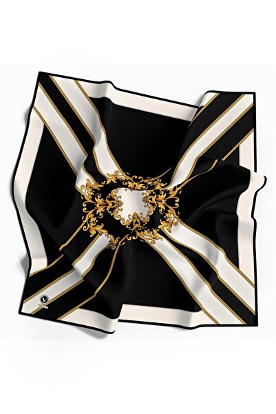 Vissona Kristal Barok Desenli Siyah - Krem Renkli 90x90 Dikim Şekli : El Diki...