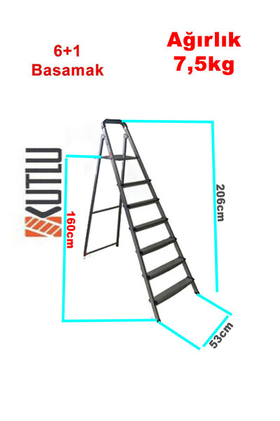 Genel Markalar Kutlu Dayanıklı 6+1 Metal Basamaklı Merdiven