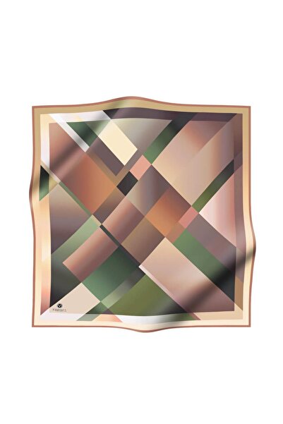 Vissona 100% Twill Silk Geometric Pattern Beige - Khaki Χρώμα 90x90 Σχήμα ραψίματος κασκόλ: Ράψιμο στο χέρι