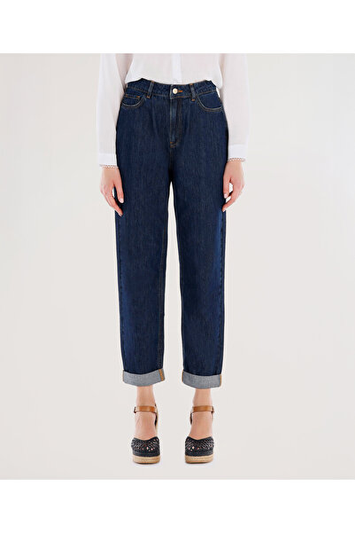 Yargıcı Nakış Detaylı Yüksek Bel Rahat Fit Denim Pantolon