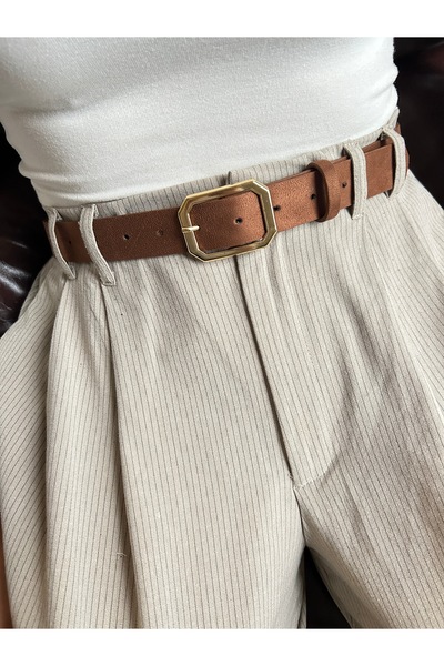 LİA KEMER حزام نسائي من جلد الغزال بنمط رباعي من تريس، حزام ذهبي بإبزيم، حزام للسترة، حزام للملابس، حزام للبنطلون