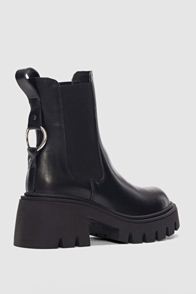 selin shoes Calisse Hakiki Deri Yandan Lastikli Kadın Bot- SİYAH