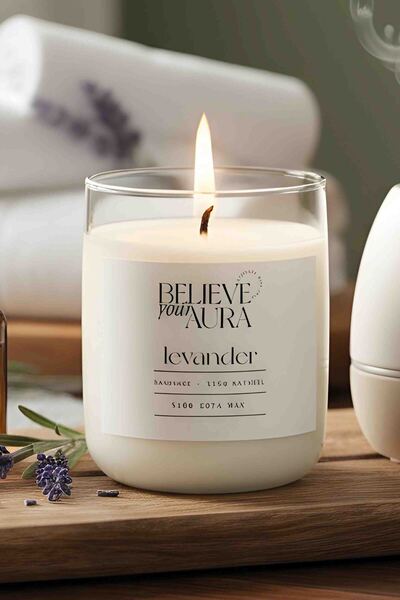 Believe Your Aura Lavanta Kokulu Mum - %100 Doğal Soya Mumu Aromaterapi Barda...