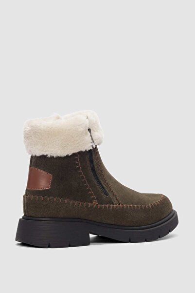 selin shoes Sorella Genuine Leather Side Zipper Women's Boots - Khaki Suede